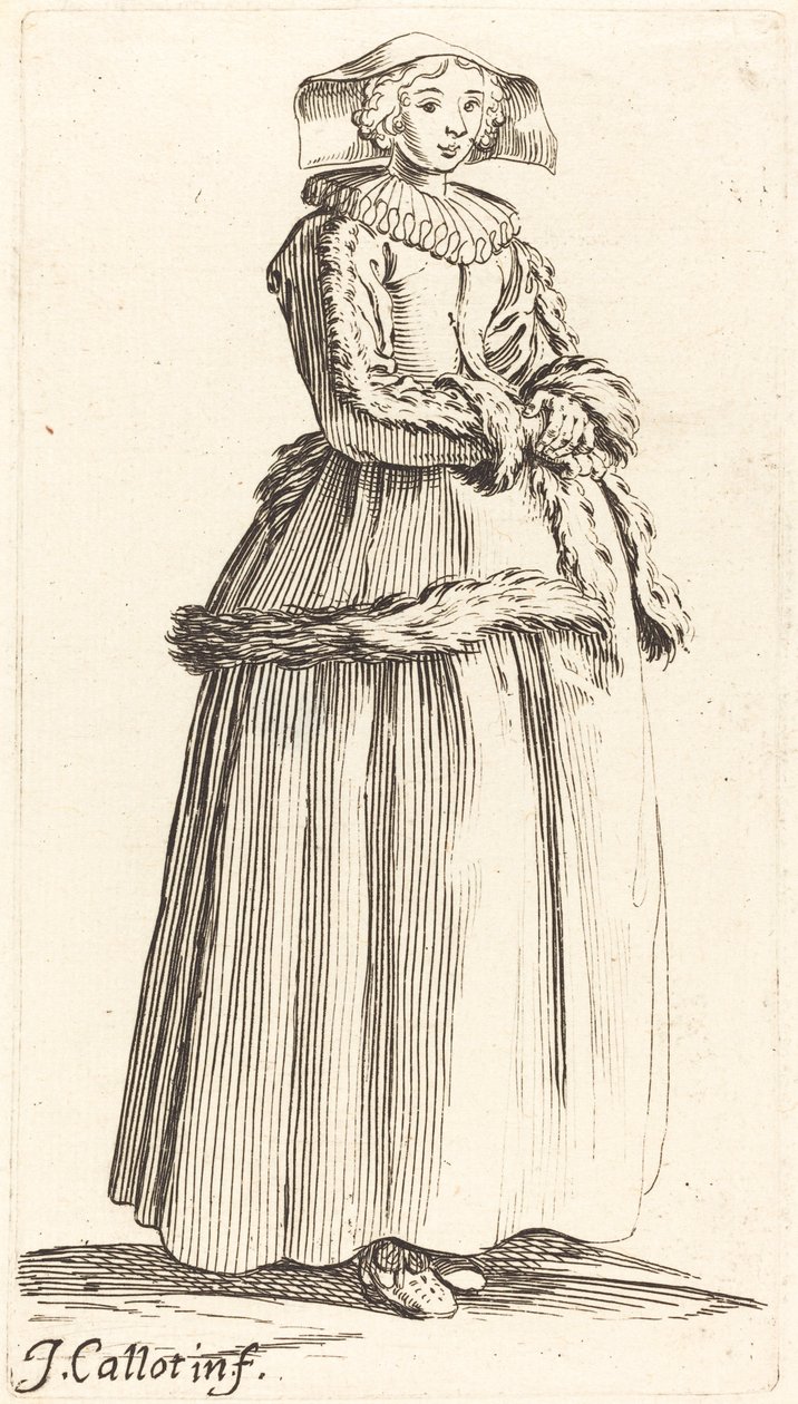 Jeune Femme avec les Mains Croisées, de Profil Droit - Israel Henriet after Jacques Callot