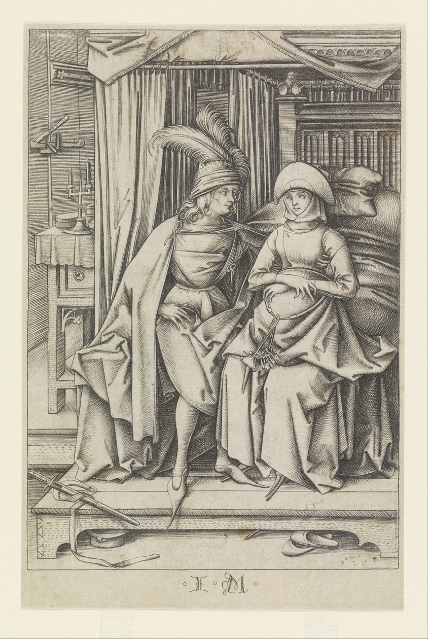 Couple assis sur un lit, extrait de Scènes de la vie quotidienne - Israhel van Meckenem