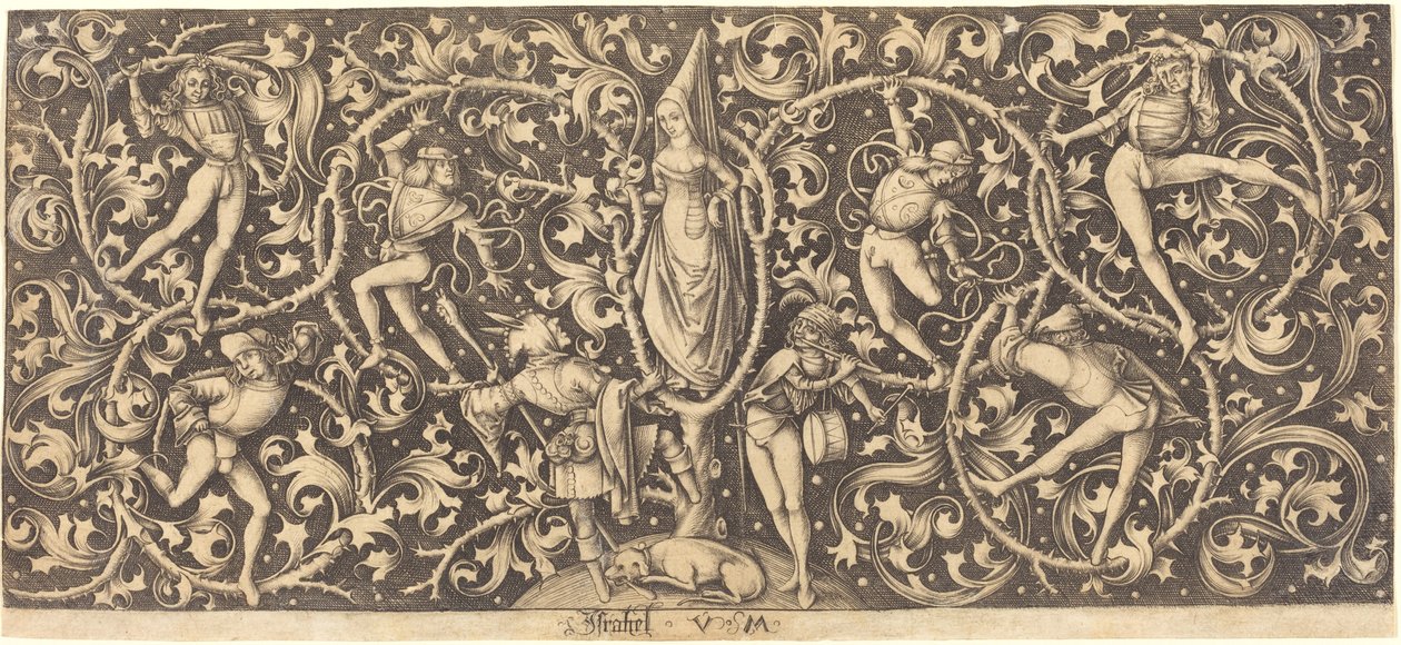 Ornement avec danseurs de Morris, vers 1490-1500 - Israhel van Meckenem