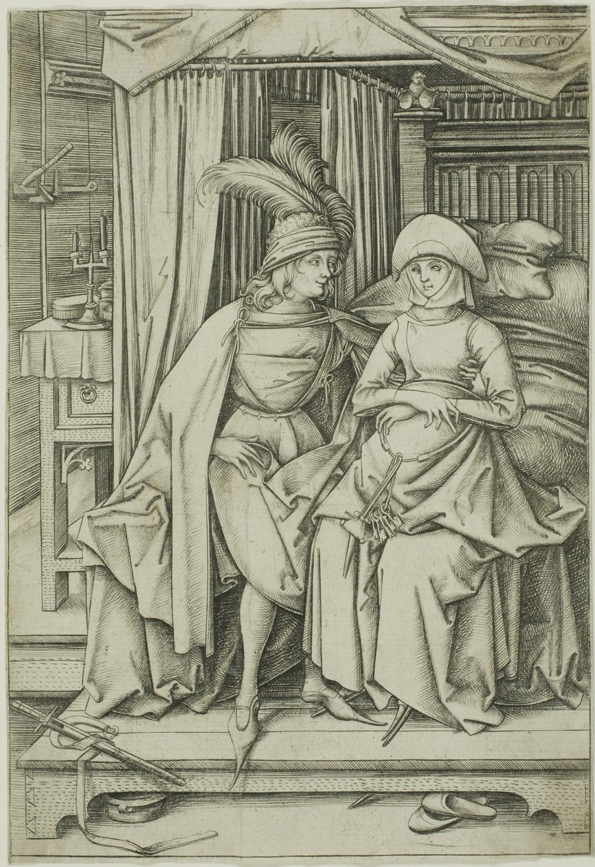 Un homme et une femme assis sur un lit - Israhel van Meckenem the younger