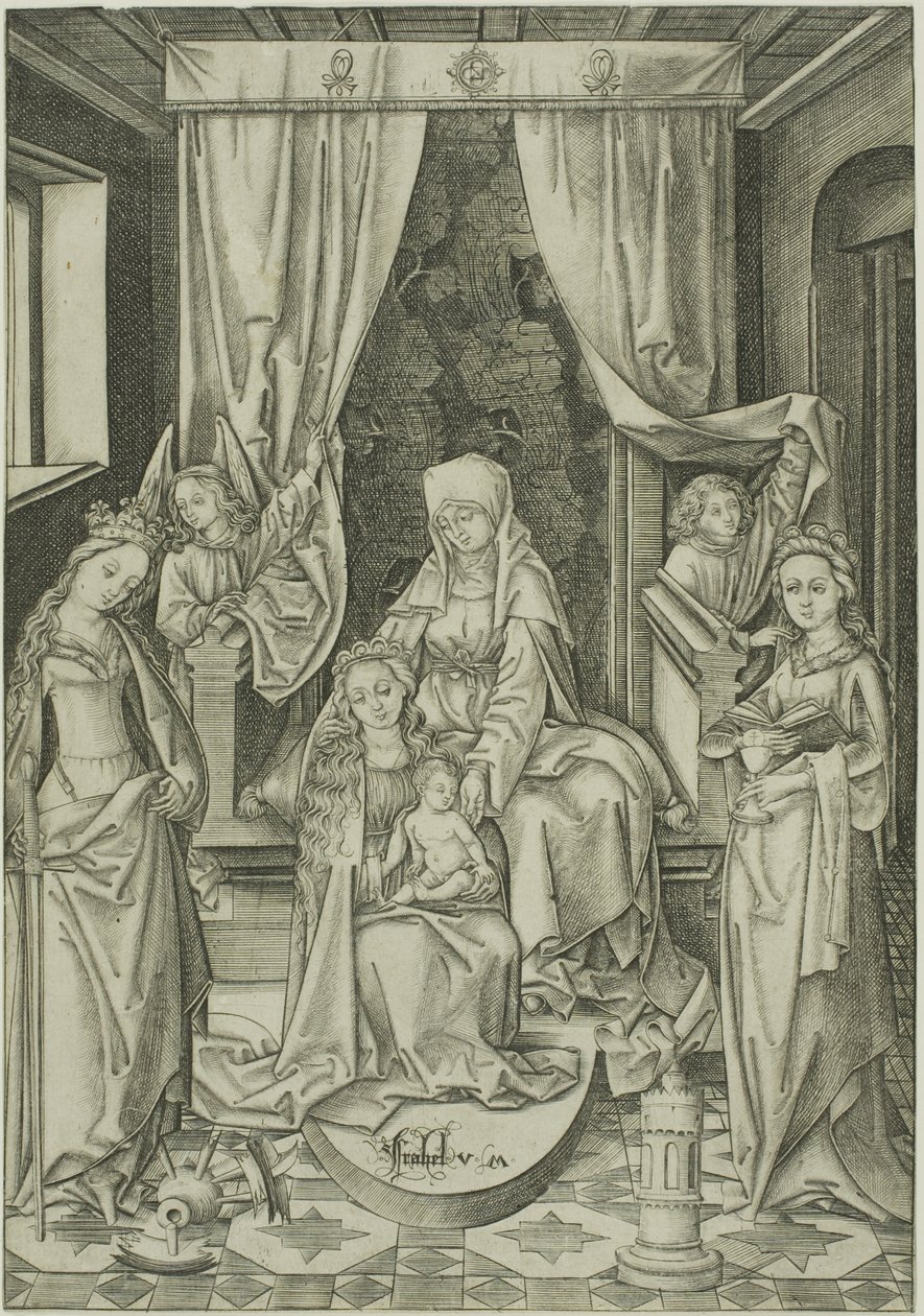 La Madone avec Sainte Anne, Sainte Catherine et Sainte Barbara - Israhel van Meckenem the younger