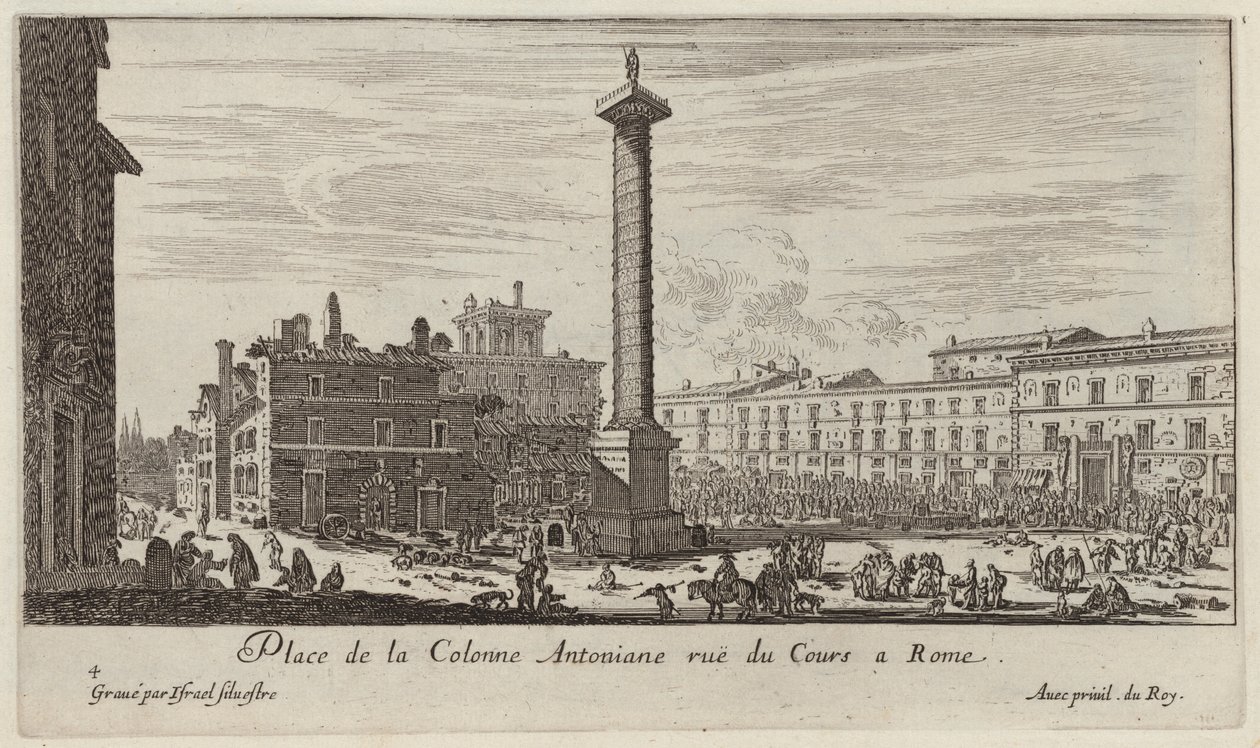 Place de la Colonne Antoniane rue du Cours à Rome - Israël Silvestre