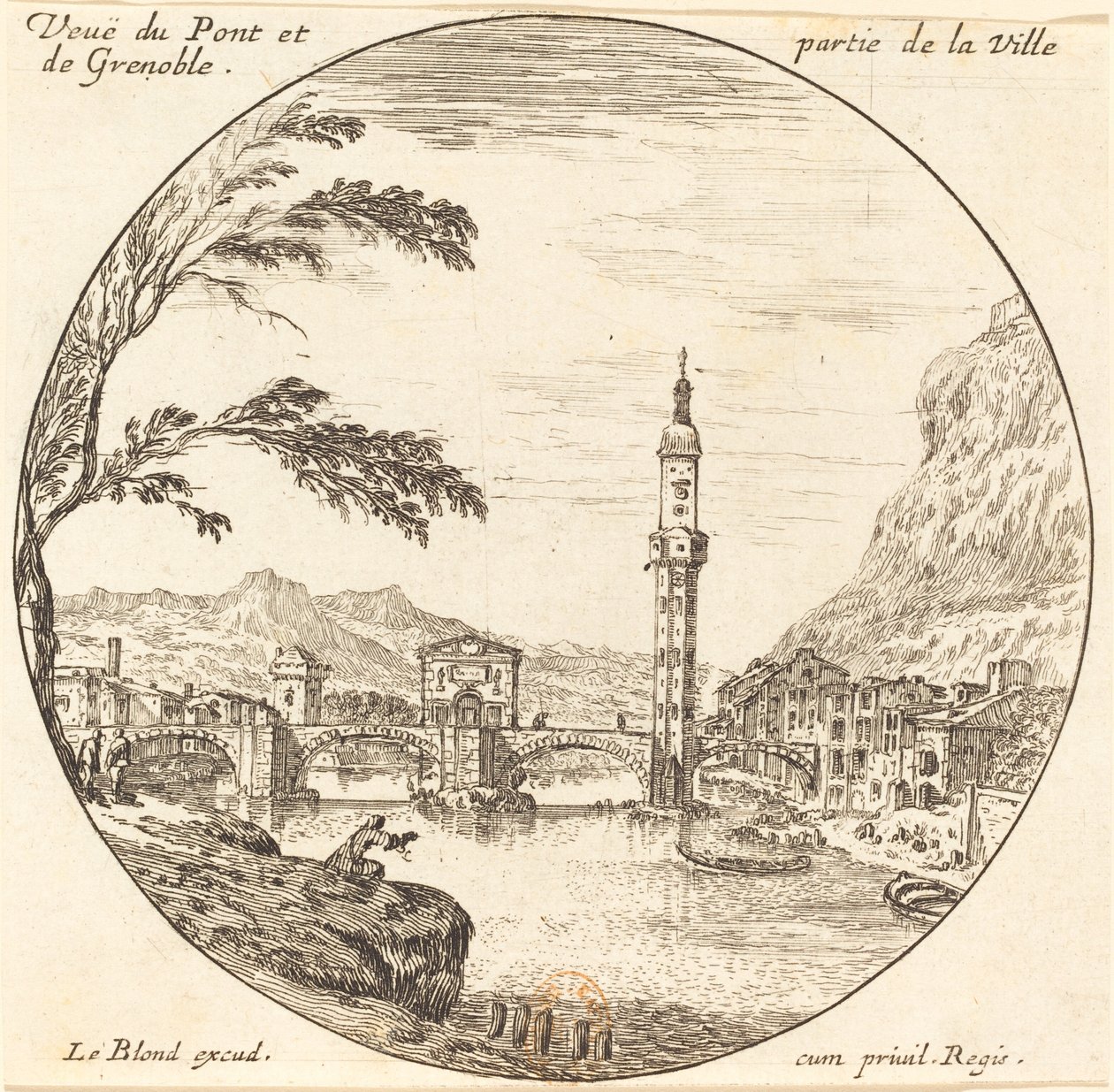 Vue du pont et partie de la ville de Grenoble - Israël Silvestre