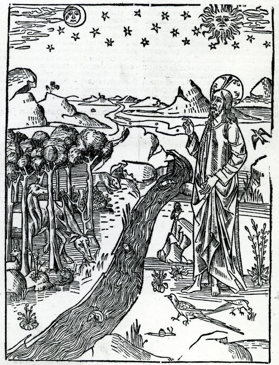 Création, première page de la Genèse, de la Bible de Lugduni, 1538 - Italian School