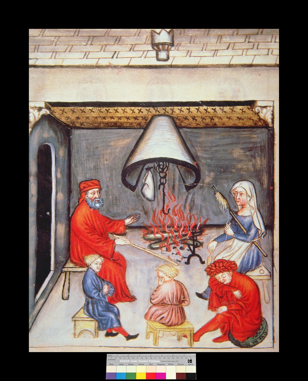 Conversation devant le feu, illustration du Tacuinum Sanitatis Codex Vindobonensis - Italian School
