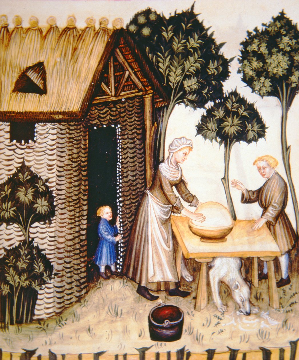 Préparation du beurre, de Tacuinum Sanitatis - Italian School