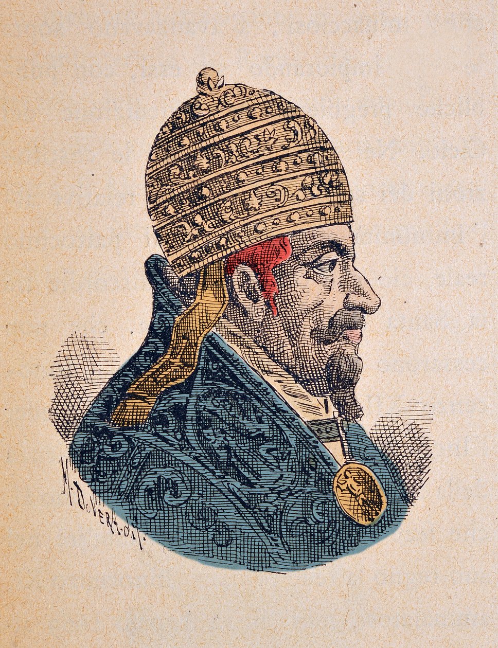Portrait du Pape Clément X (1670-1676) (gravure avec coloration ultérieure) - Italian School