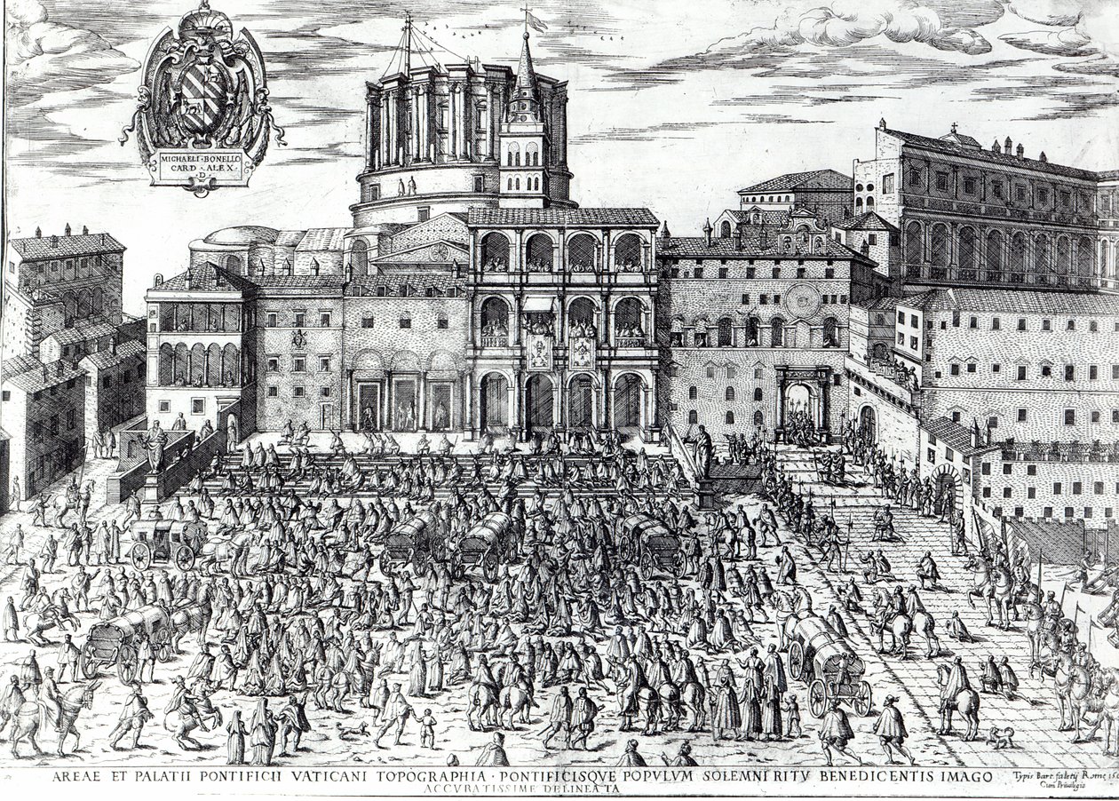 La bénédiction du Pape Pie V sur la place Saint-Pierre c.1567 - Italian School
