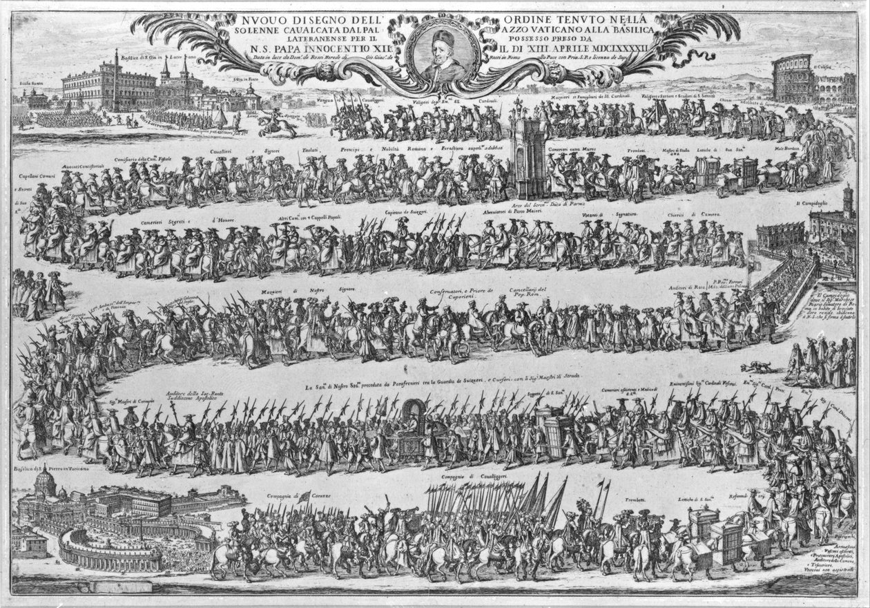 La procession du pape Innocent XII du Vatican lors de sa prise de possession formelle de Saint-Jean, 1692 - Italian School