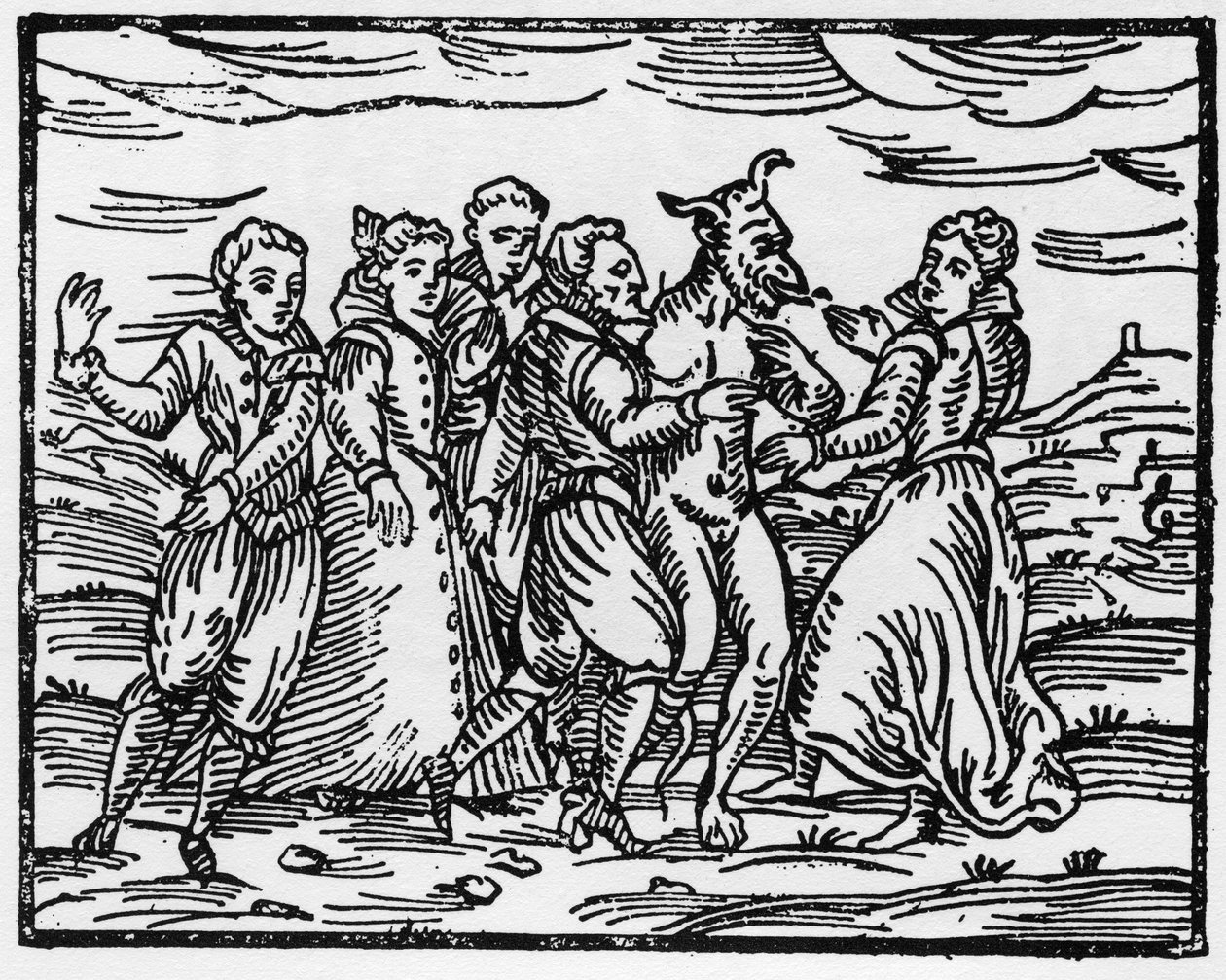 Sorcières dansant avec le Diable, illustration du Compendium Maleficarum par Francesco Maria Guazzo, 1608 - Italian School