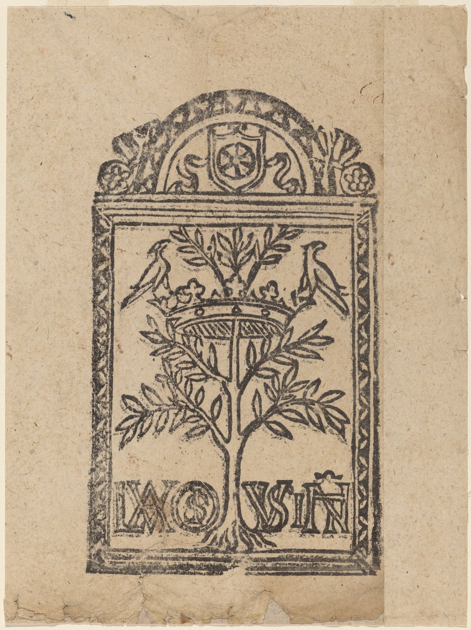 Arbre avec Couronne et Deux Oiseaux - Italian 16th Century