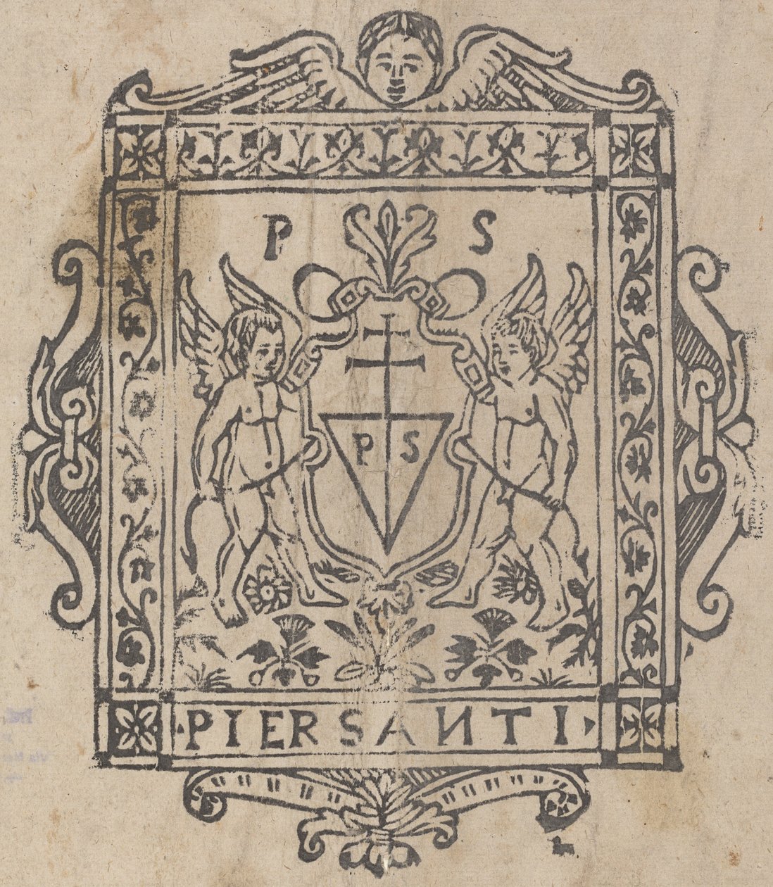 Deux putti avec un bouclier inscrit Pier Santi - Italian 16th Century