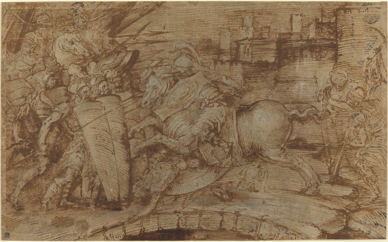 Horatius Cocles défendant Rome - Italian 16th Century or Master of the Victoria and Albert Diableries