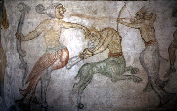 Une bataille entre satyres et autres créatures mythologiques - Italian School