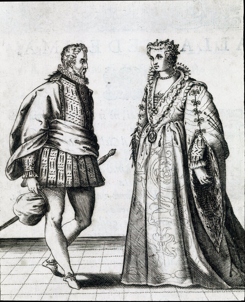 Un couple de nobles italiens. Gravure de « Il ballarino » - Italian School