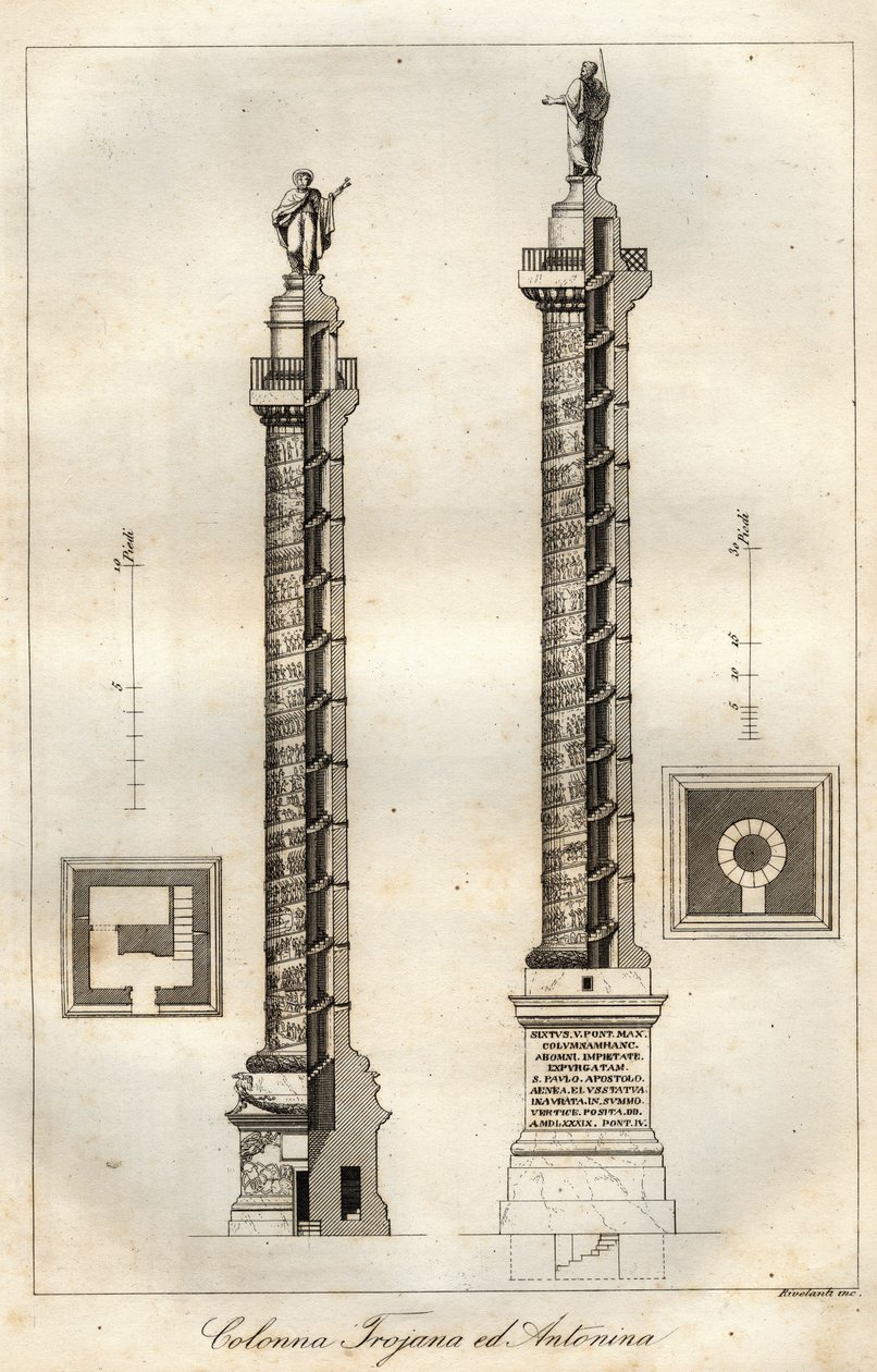 Schéma en coupe de la Colonne Trajane (113 CE) et de la Colonne d