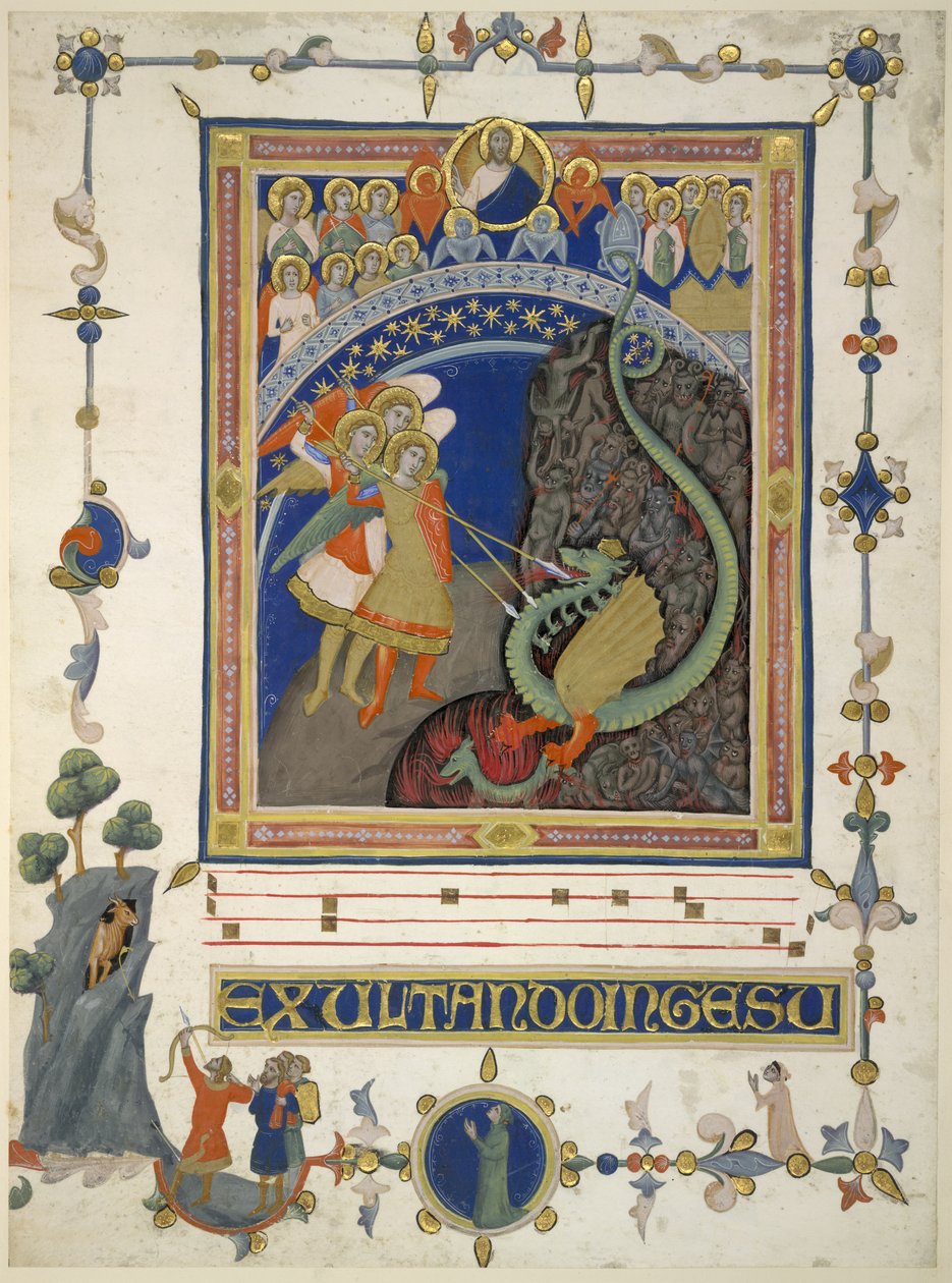 Saint Michel et ses anges en combat avec le dragon et son armée - Italian School