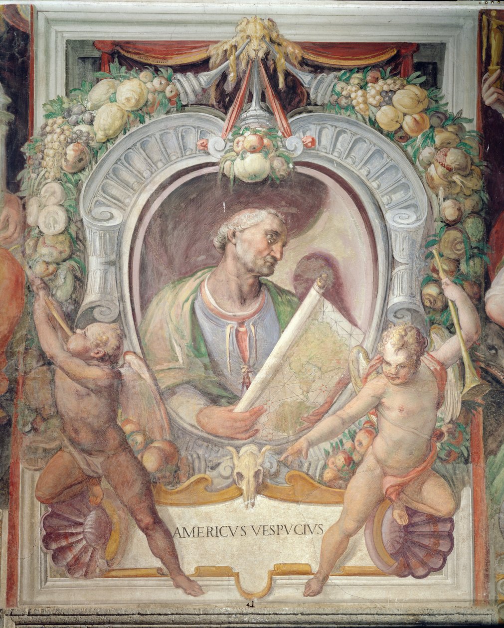 Amerigo Vespucci, dans la Sala del Mappamondo - Italian School
