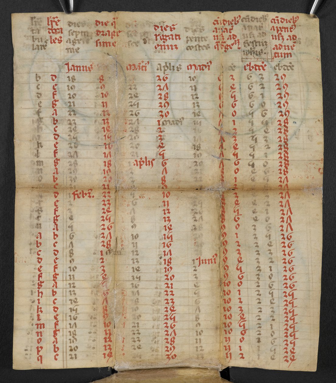 Un calendrier pliant italien de janvier à novembre, c. 1381 - Italian School