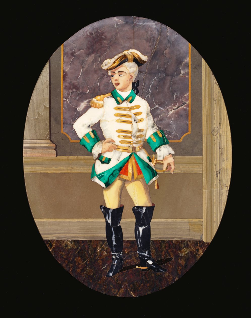 Panneau italien en pietre dure représentant un gentleman - Italian School