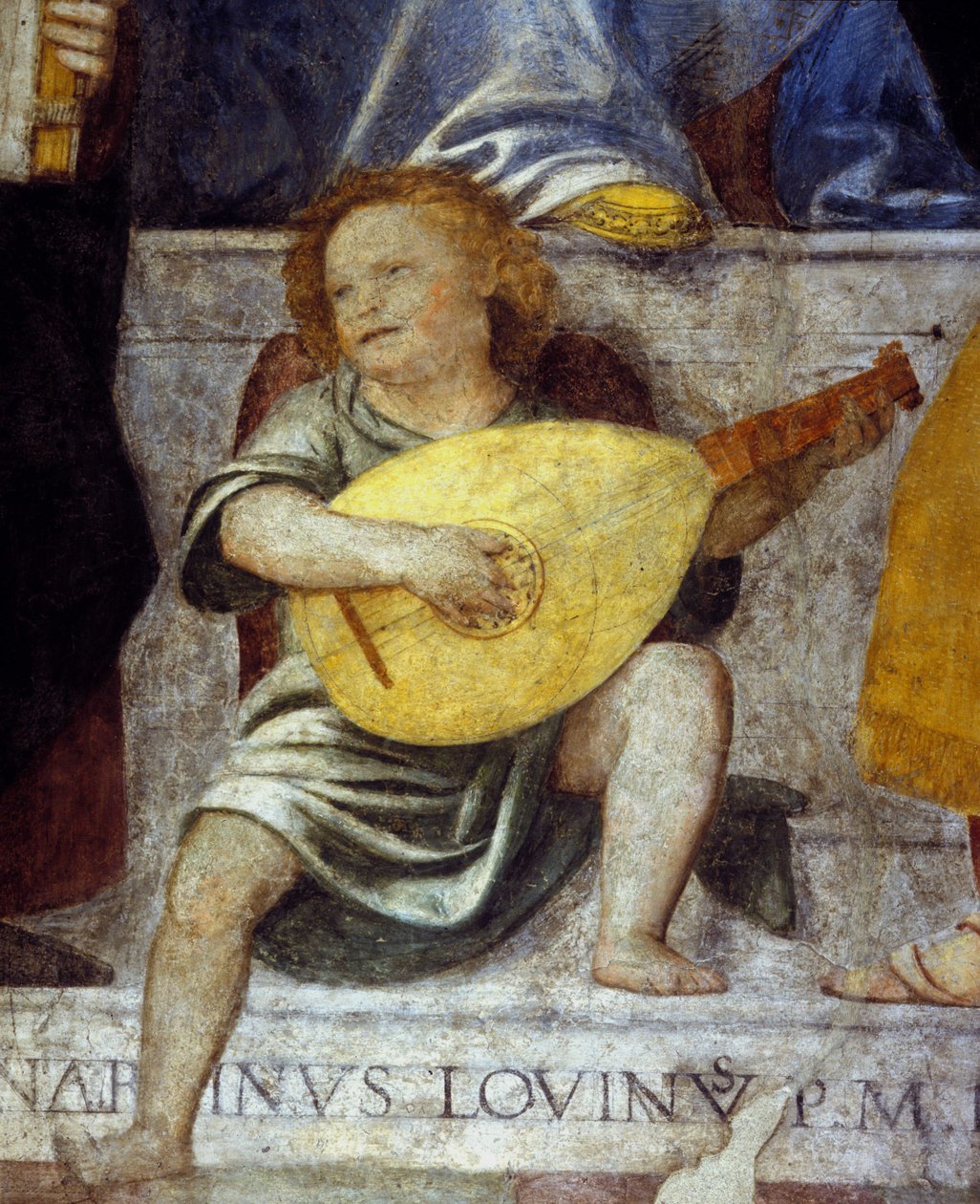 Ange musicien jouant du luth. Détail d