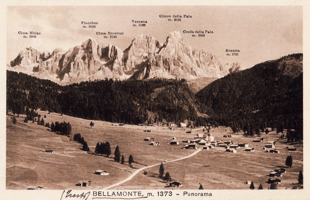 Bellamonte, hameau de Predazzo, carte postale, Trentin-Haut-Adige, Italie, XXe siècle - Italian School