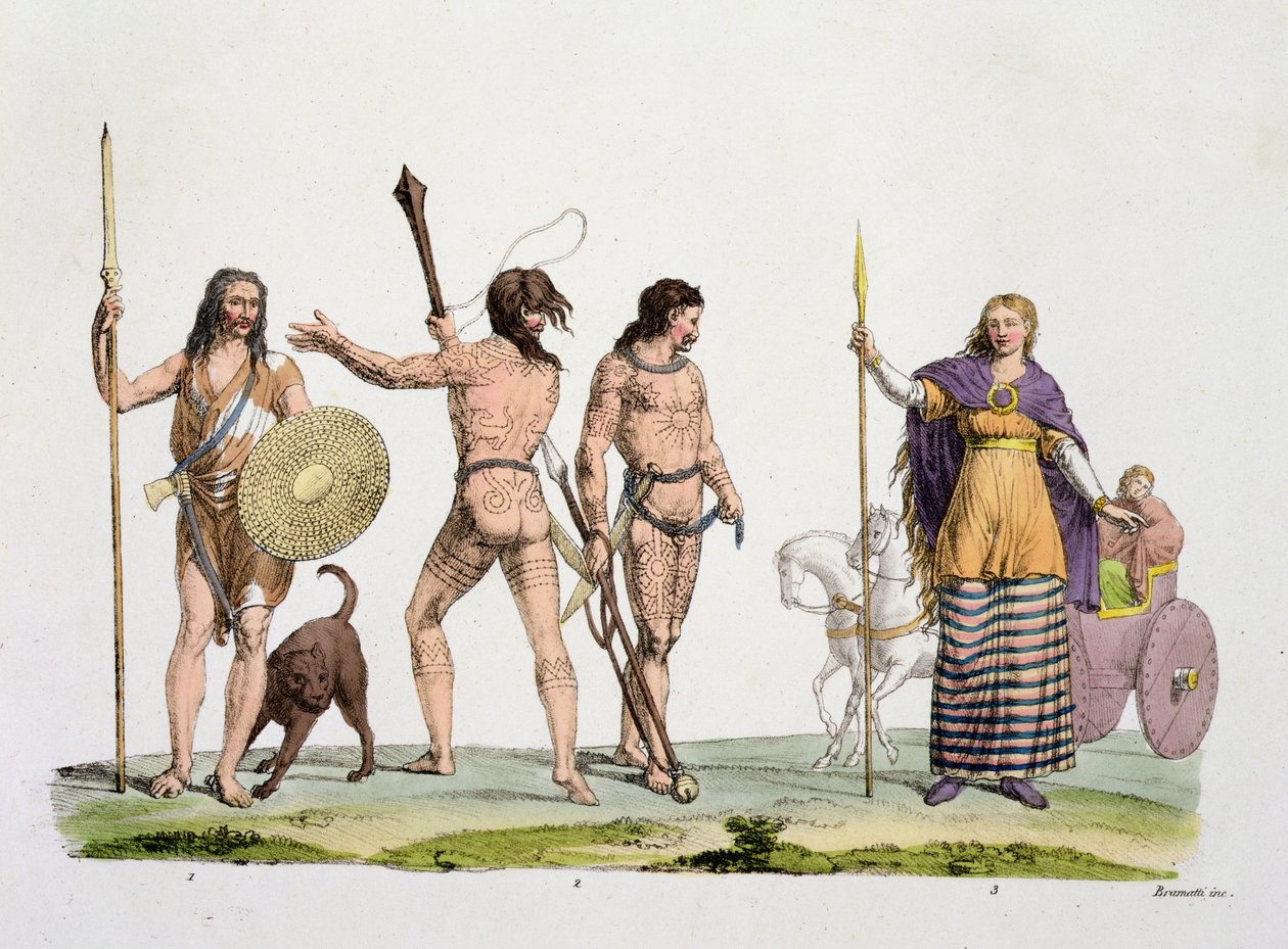 Britons, Caledonians et la reine Boadicée, planche 4 de The History of the Nations - Italian School