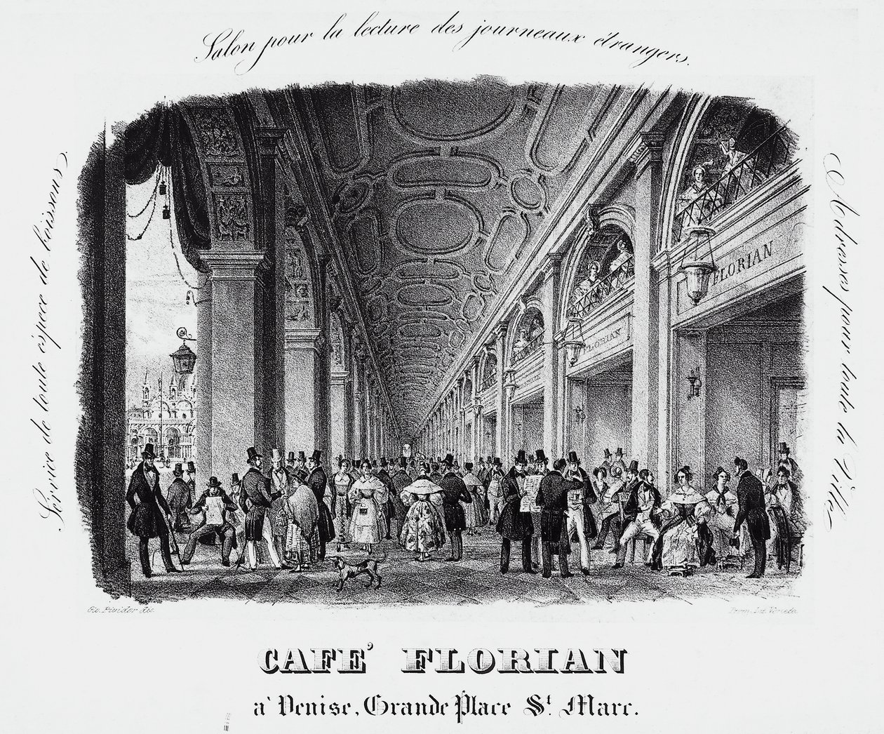 Caffè Florian sur la Piazza San Marco à Venise, gravure, Italie - Italian School