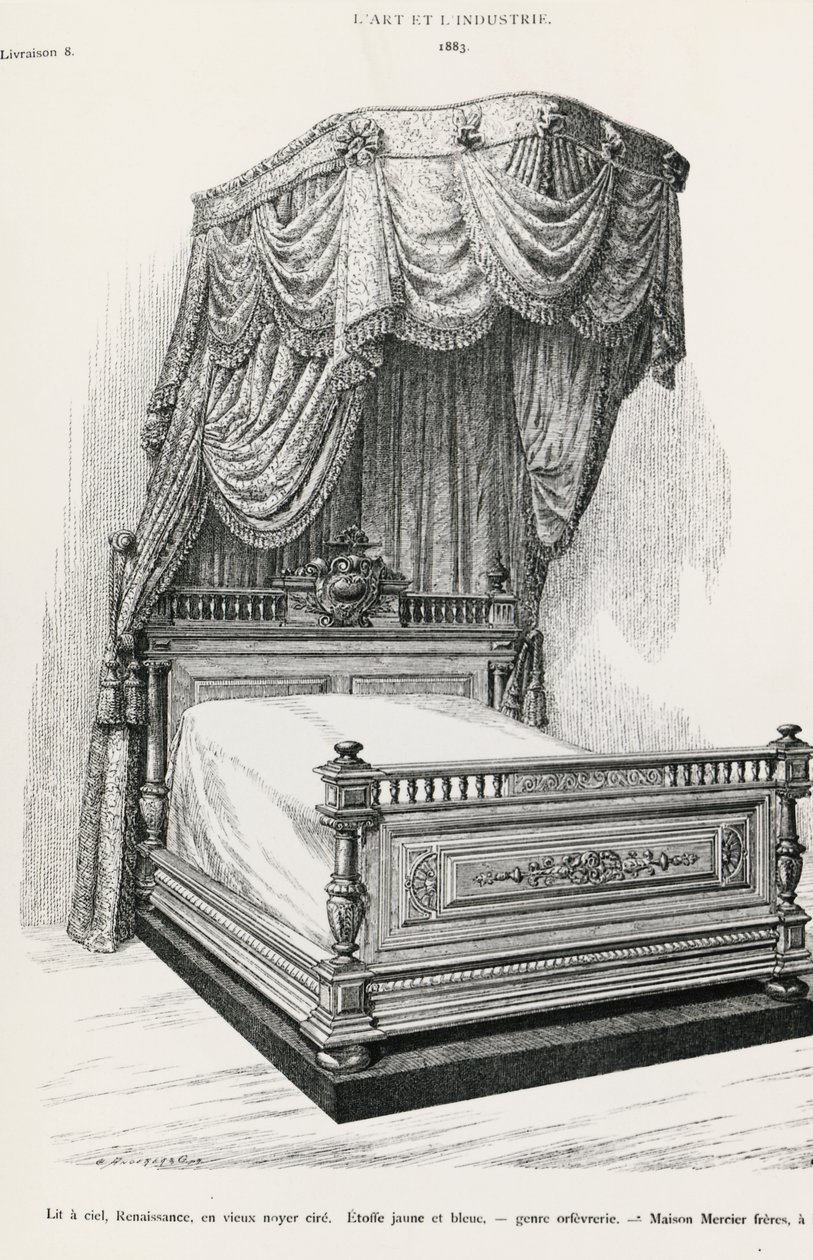 Lit à baldaquin, par Mercier Frères, Paris, illustration de L