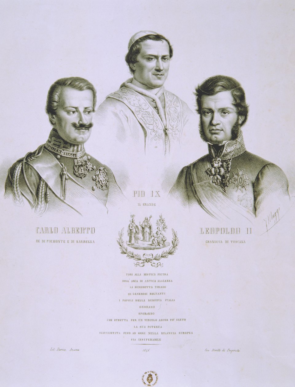 Charles Albert, Pie IX et Léopold II, 1848 - Italian School