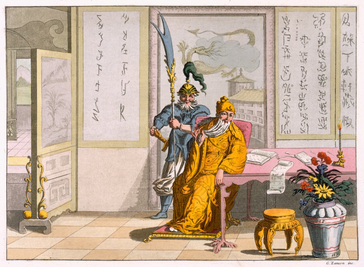 Dirigeants religieux taoïstes chinois : La Divinité Kuan-ti, gravé par Fumagalli et Bramatti, vers 1820-30 - Italian School