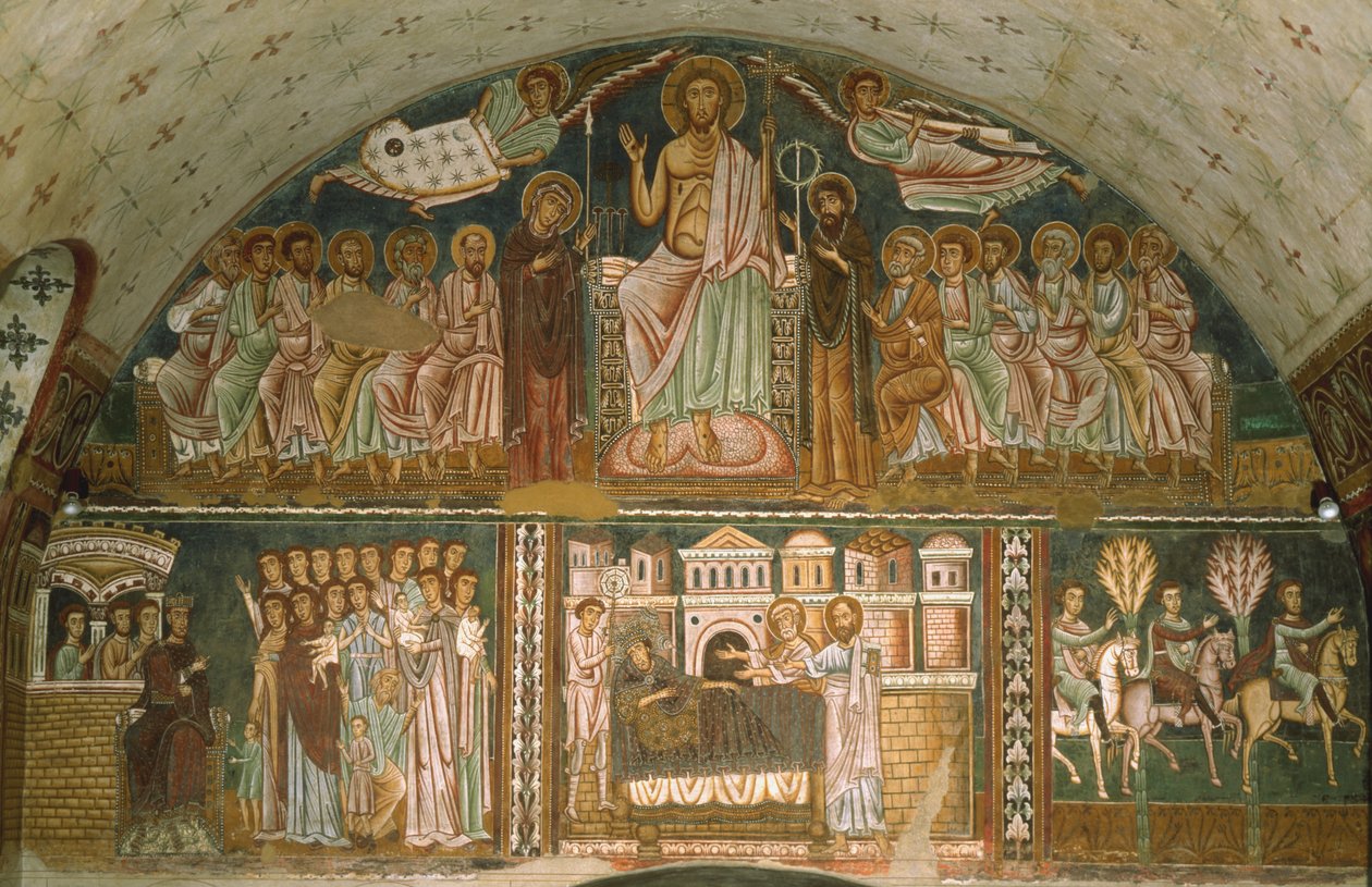 Christ en trône entre la Vierge, Jean-Baptiste, les Apôtres et deux Anges - Italian School