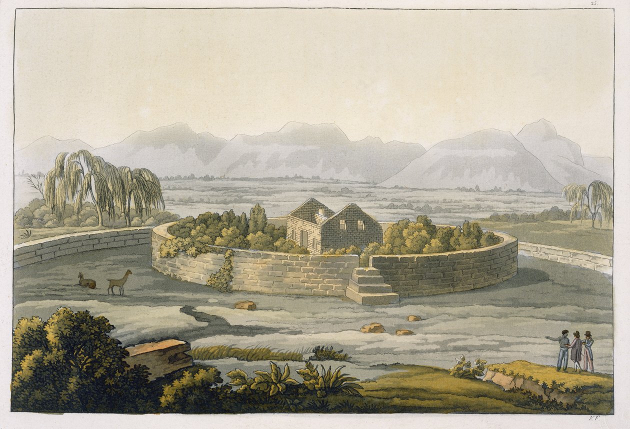 Forteresse circulaire de Cannar, Pérou, de Le Costume Ancien et Moderne, Volume II, planche 1, par Jules Ferrario, publié vers 1820-1830 - Italian School