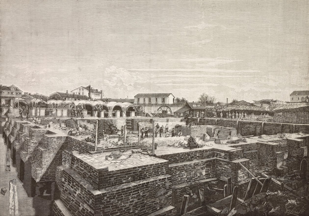 Citerne du nouvel aqueduc à Venise, Italie, gravure d