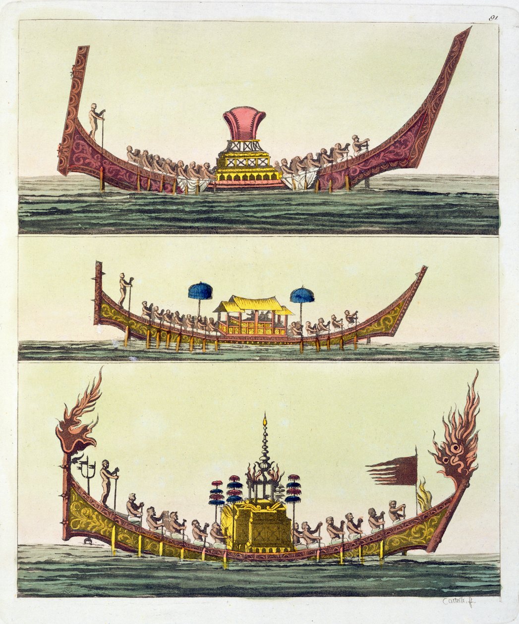 Navires cochinchinois, illustration de Le Costume Ancien et Moderne par Giulio Ferrario, publié vers 1820-30 - Italian School