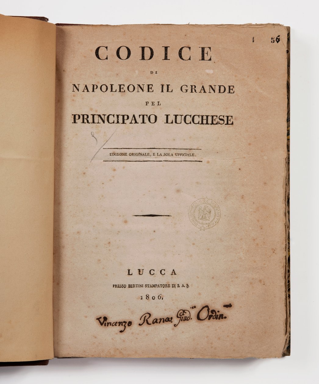 Code de Napoléon le Grand pour la principauté de Lucques, première édition officielle, Lucques, Presso Bertini, 1806, et le code rural pour les principautés de Lucques et Piombino, Lucques, Fr. Bertini, 1807 - Italian School