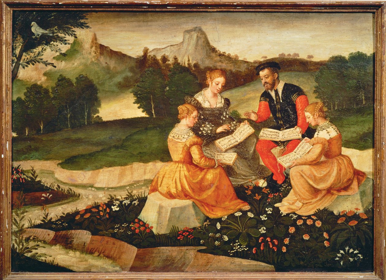 Concert à la campagne : La chanson ... (peinture sur toile) - Italian School