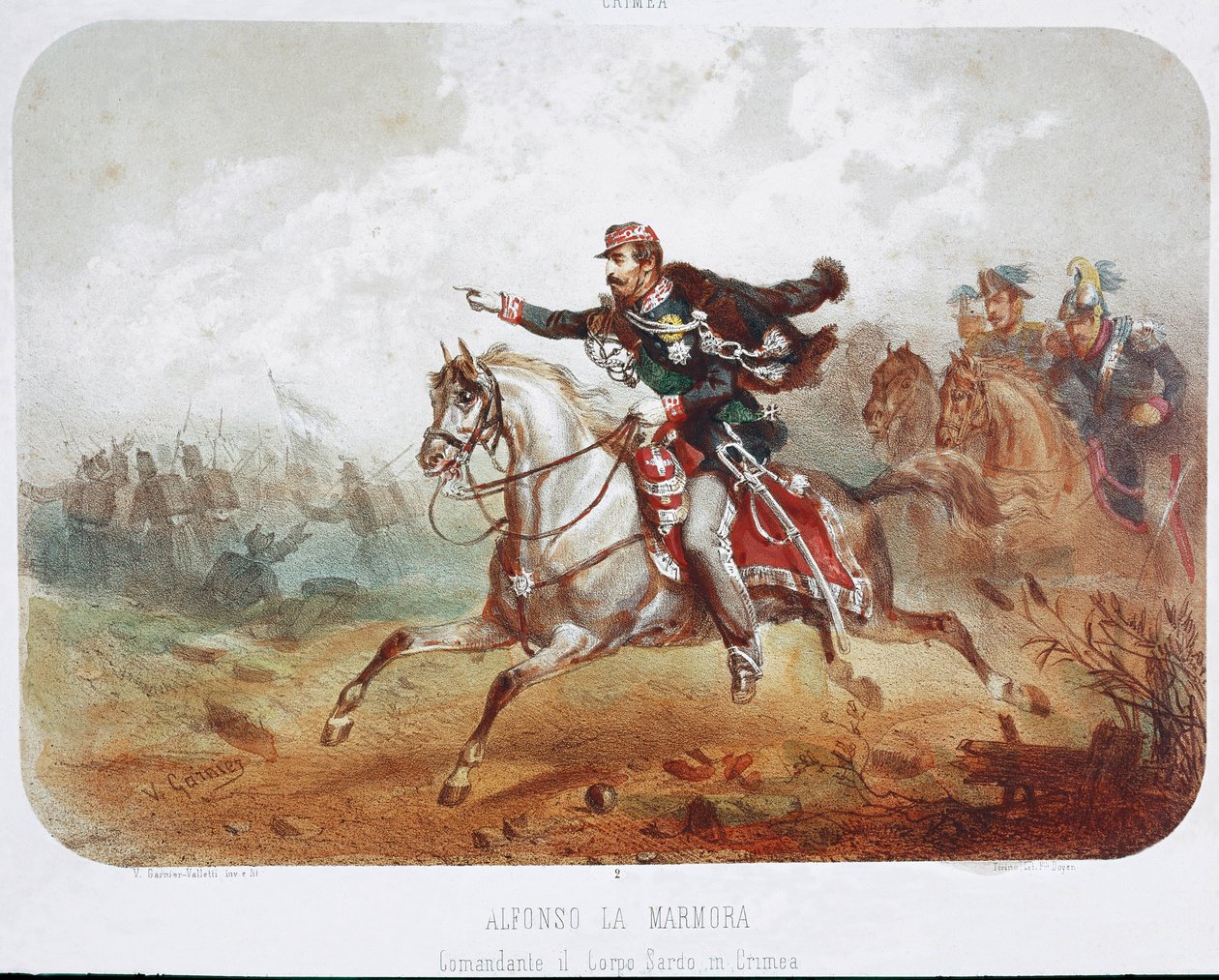 Guerre de Crimée : la charge du commandant Alfonso Ferrero La Marmora (1804-1878). Gravure. XIXe siècle Collection privée - Italian School