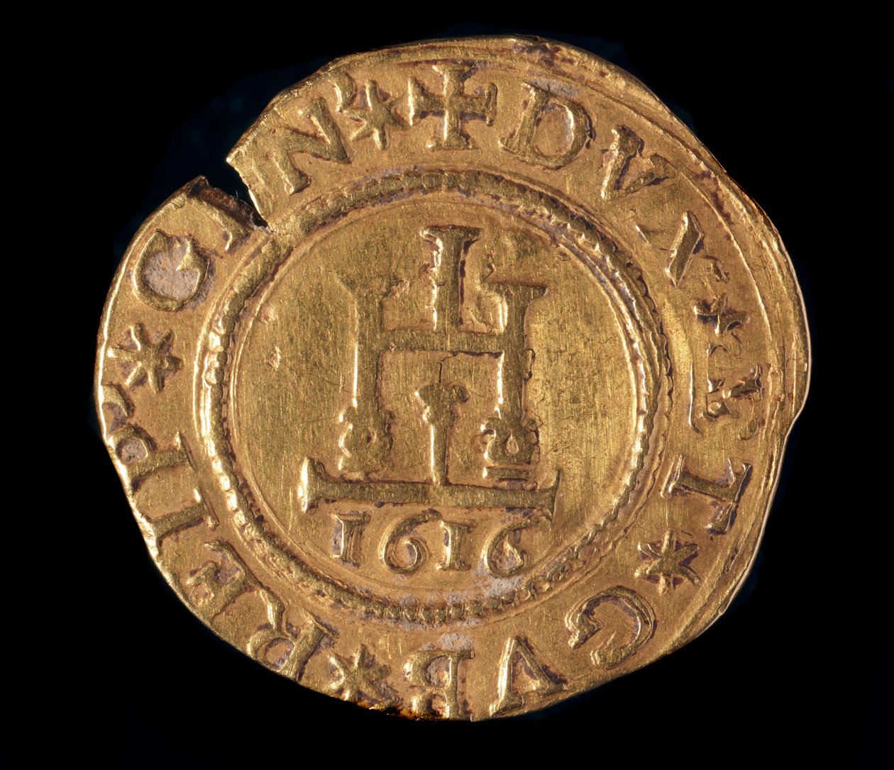 Monnaie de la République de Gênes : quadrupla en or avec un portail de Gênes. Diamètre 32 mm. 1616. recto. Gênes Musei di Strada Nuova - Italian School