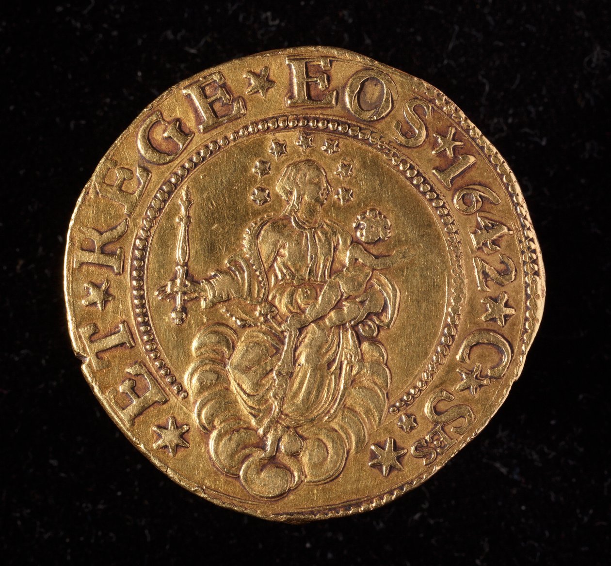 Monnaie de la République de Gênes : pièce de cinq doppie en or. Diam. 41 mm. 1642. verso. Gênes Musei di Strada Nuova - Italian School
