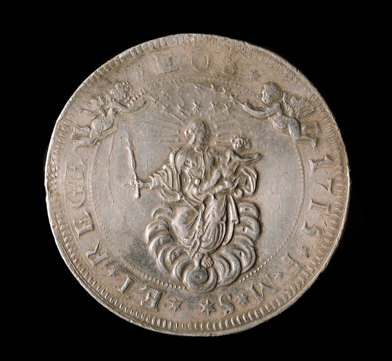 Monnaie de la République de Gênes : pièce de six écus en argent. Diam. 61,5 mm. 1715. Avers. Gênes, musées de la Strada Nuova (inv, M7156) - Italian School