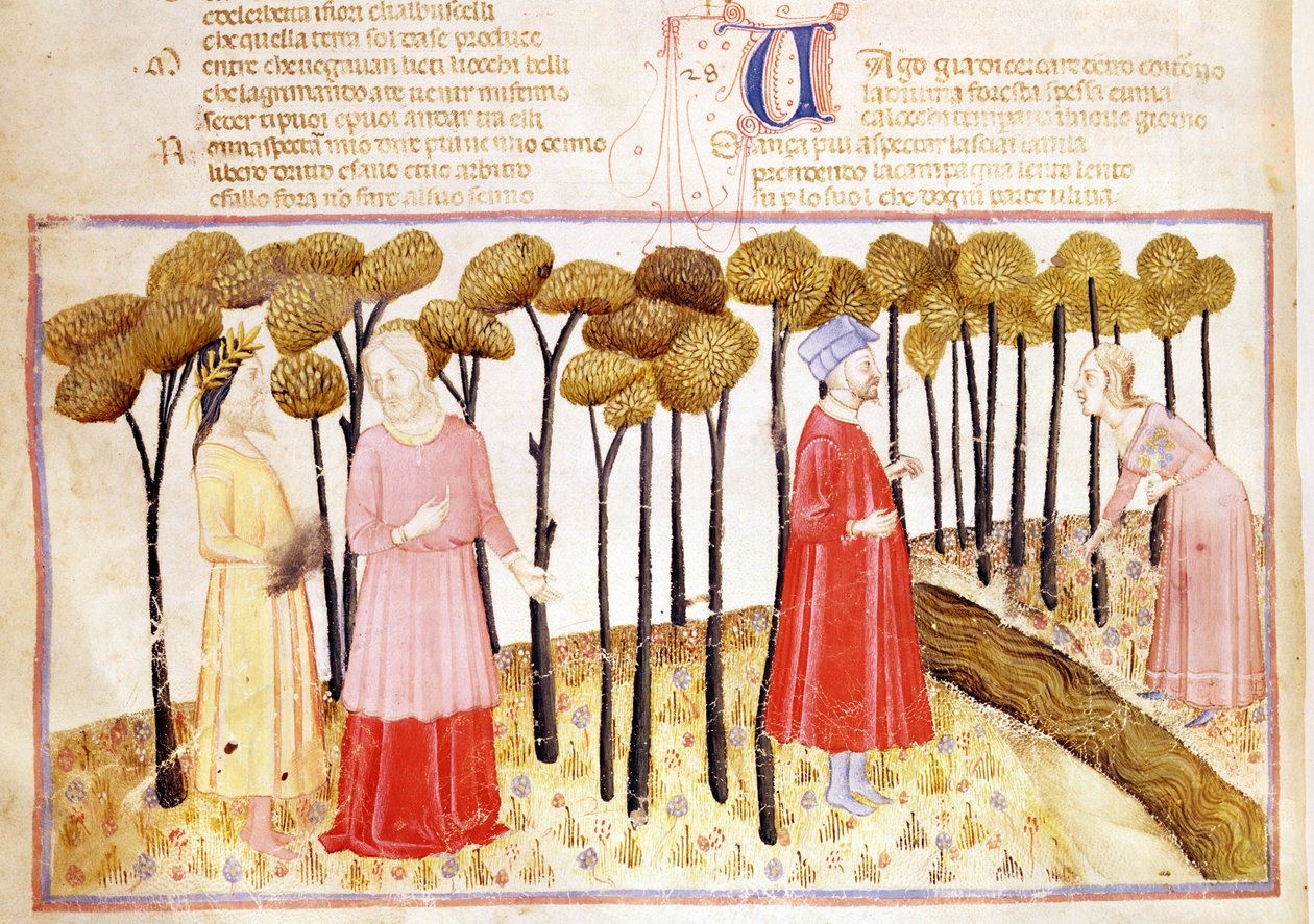 Dante et Virgile (70-19 av. J.-C.) au Sommet du Purgatoire, de La Divine Comédie de Dante Alighieri (1265-1321) - Italian School