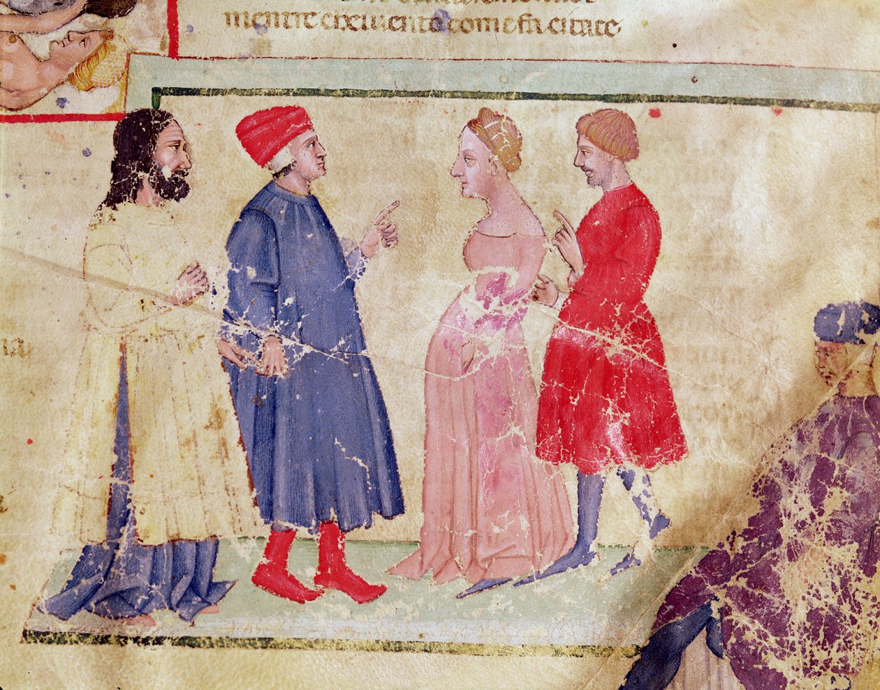 Dante et Virgile (70-19 av. J.-C.) avec Francesca da Rimini et Paolo Malatesta, de La Divine Comédie de Dante Alighieri (1265-1321) - Italian School