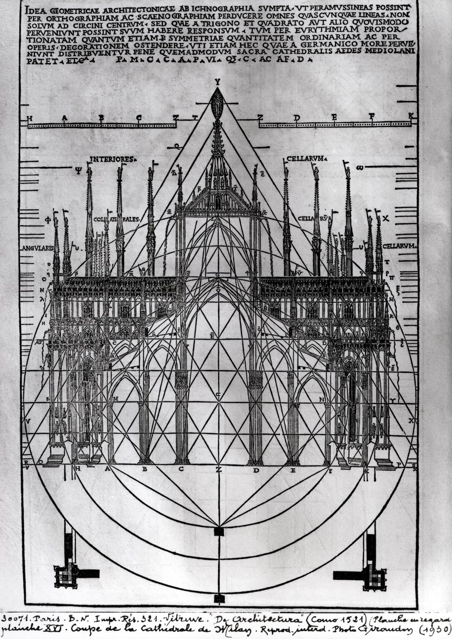 Conception pour la cathédrale de Milan, illustration de De Architectura par Vitruve, Côme, 1521 - Italian School