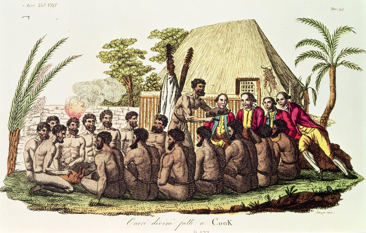 Offrandes divines faites au capitaine Cook (1728-79) dans les îles Sandwich - Italian School