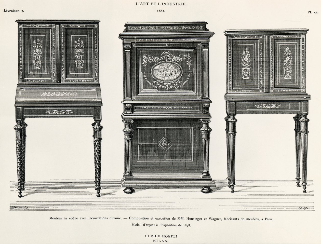 Meubles en ébène par Hunsinger et Wagner, Paris, illustration de L