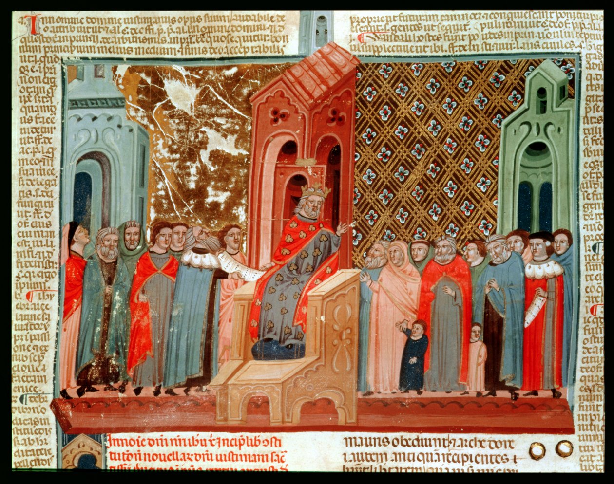 Empereur Justinien (483-565) et sa cour, de Justinianus Institutiones - Italian School