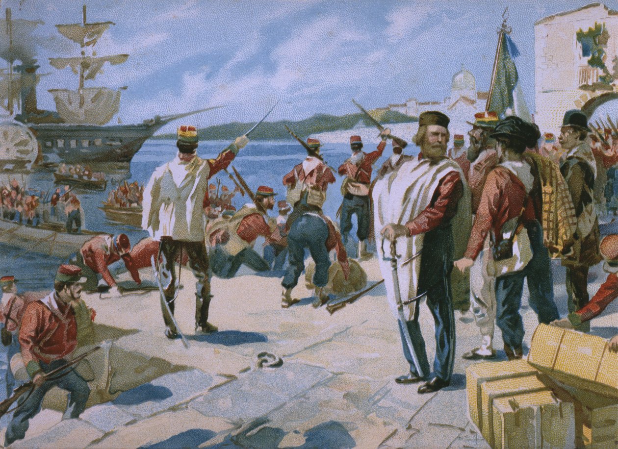 Expédition des Mille sous la direction de Giuseppe Garibaldi, débarquement à Marsala, Sicile, 1860, illustration d