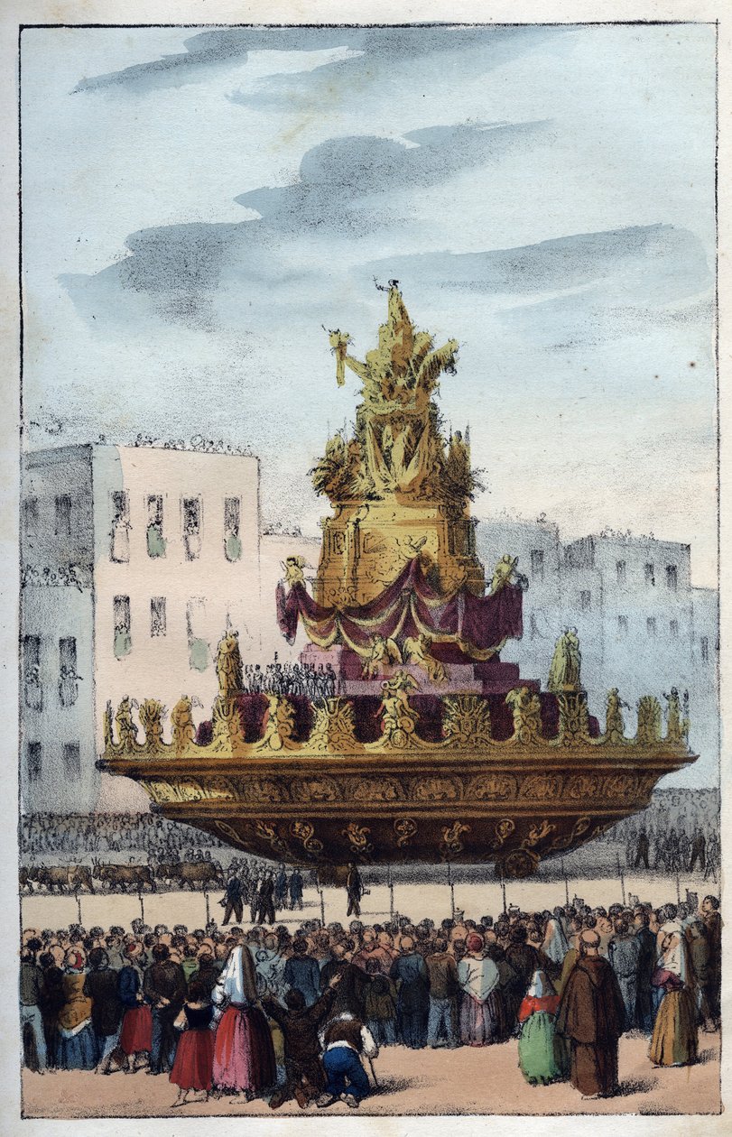 Fête de Santa Rosalia de Palerme (1130-1160), sainte patronne de Palerme - gravure de « Usi e Costumi di Tutt » - Italian School