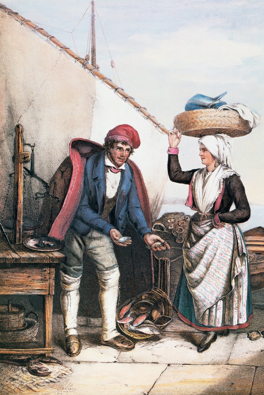 Poissonnier et paysan, illustration des Costumes d